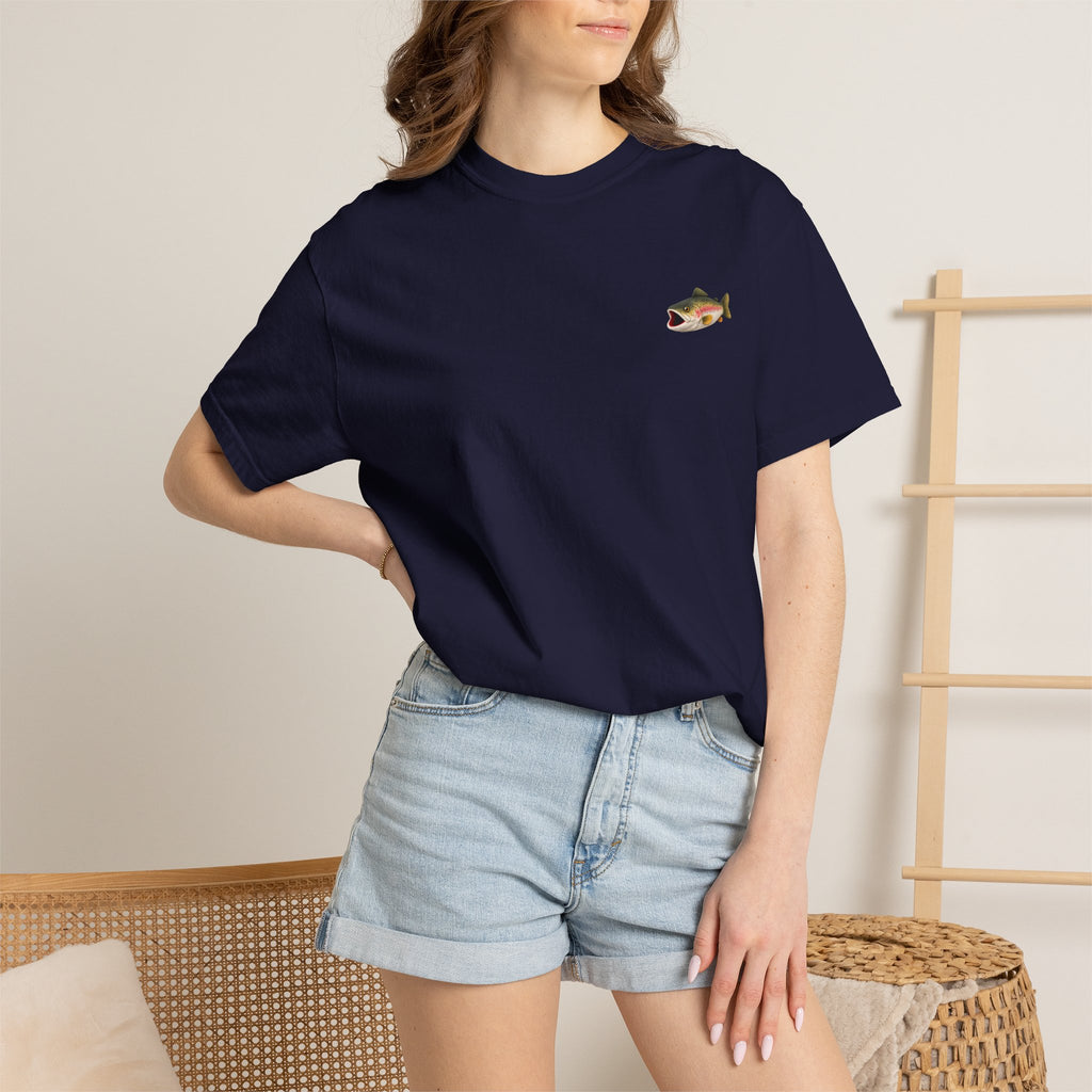 Bass Fish Pocket Tee — Small Embroidered Fishing Graphic T-Shirt