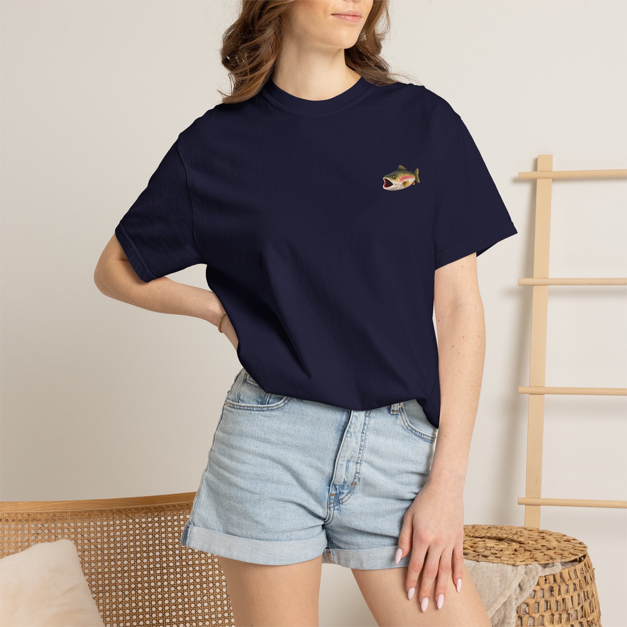 Bass Fish Pocket Tee — Small Embroidered Fishing Graphic T-Shirt