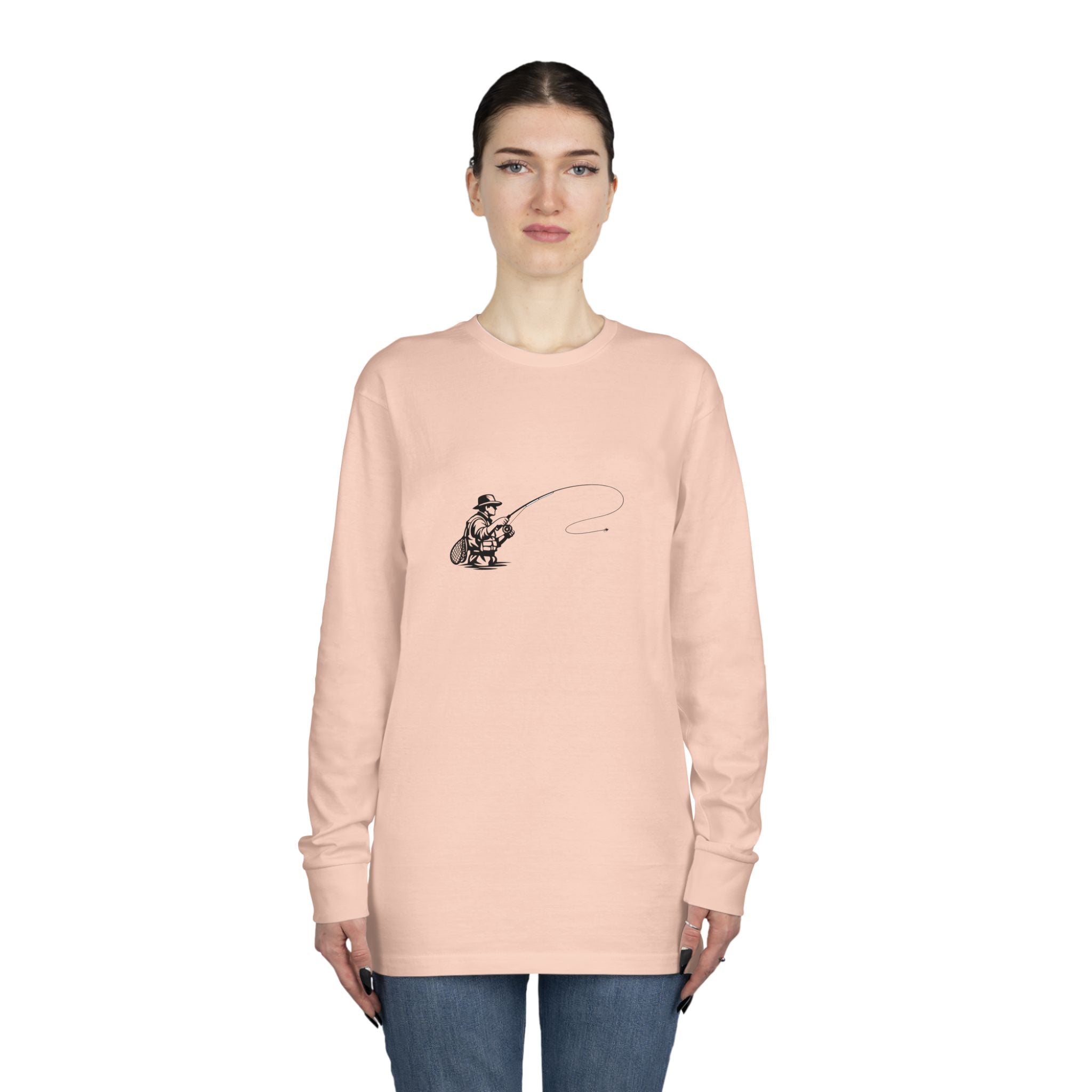 Fishing Crewneck Long Sleeve Tee — Minimal Angler Graphic
