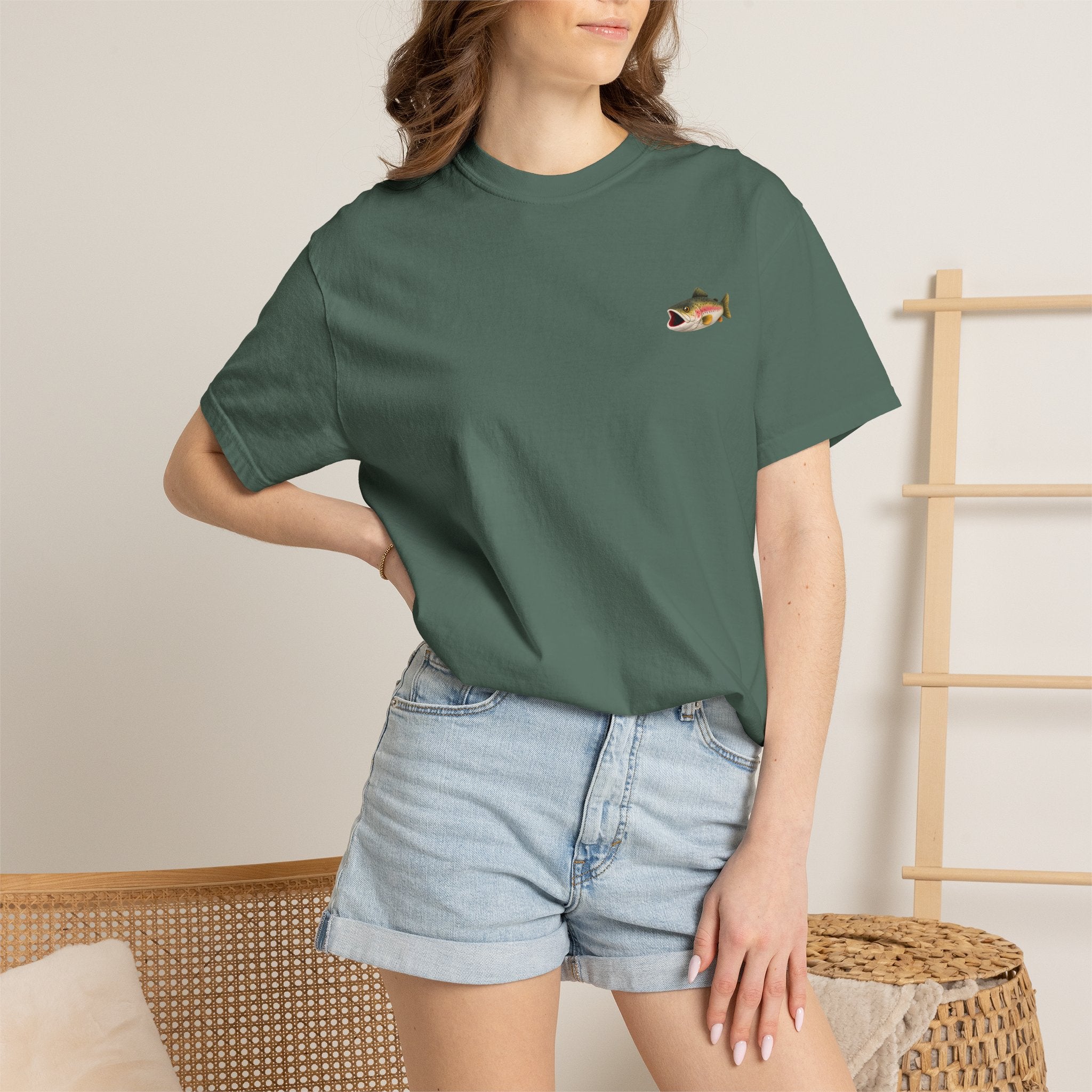Bass Fish Pocket Tee — Small Embroidered Fishing Graphic T-Shirt