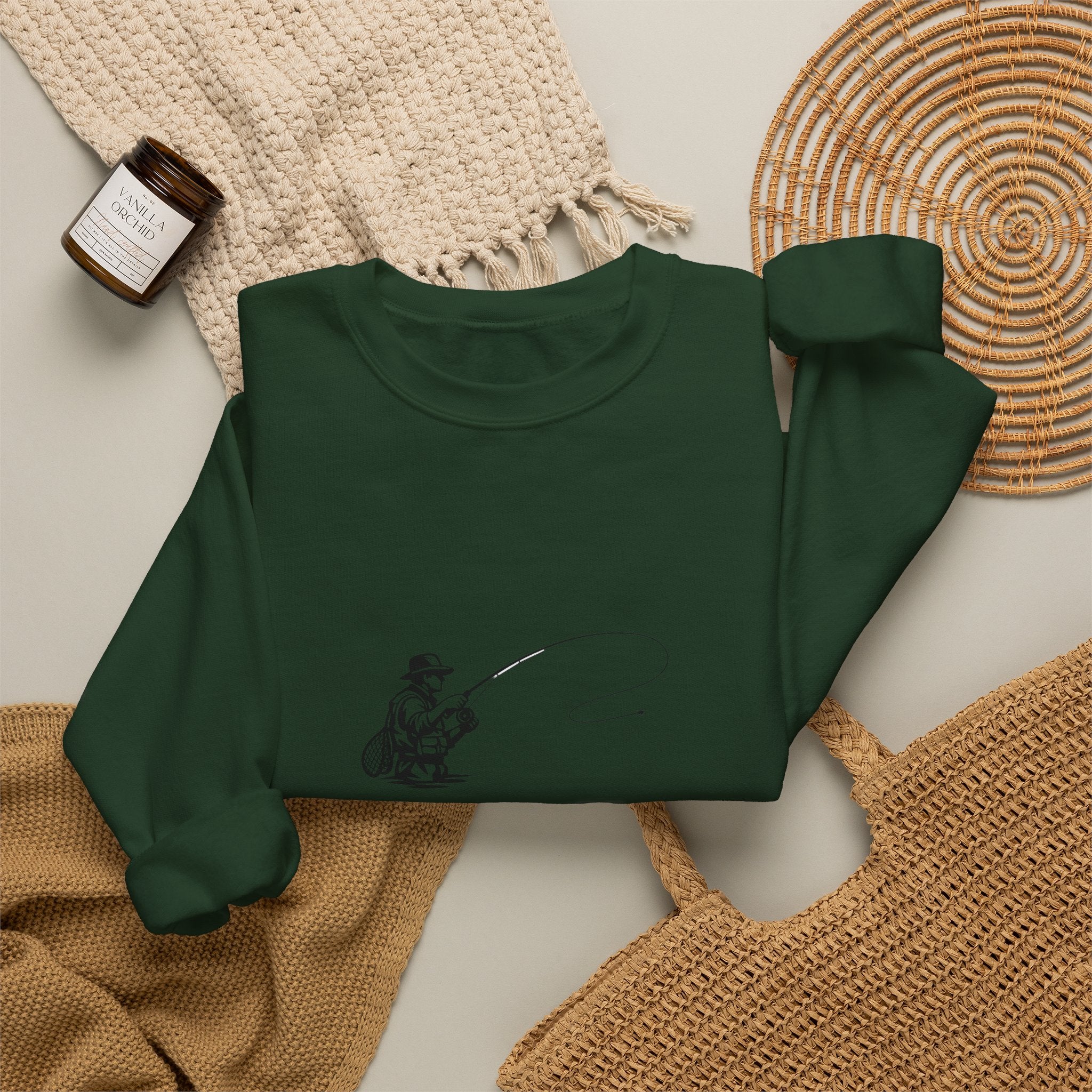 Fishing Crewneck Sweatshirt – Minimal Angler Illustration