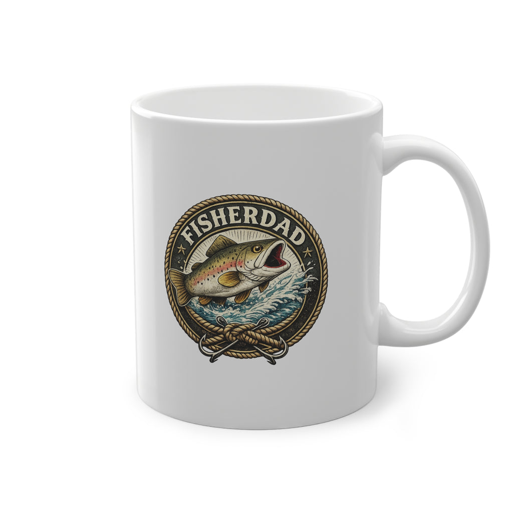 Fisherman's Badge Coffee Mug — Vintage Bass Fishing 11oz Ceramic