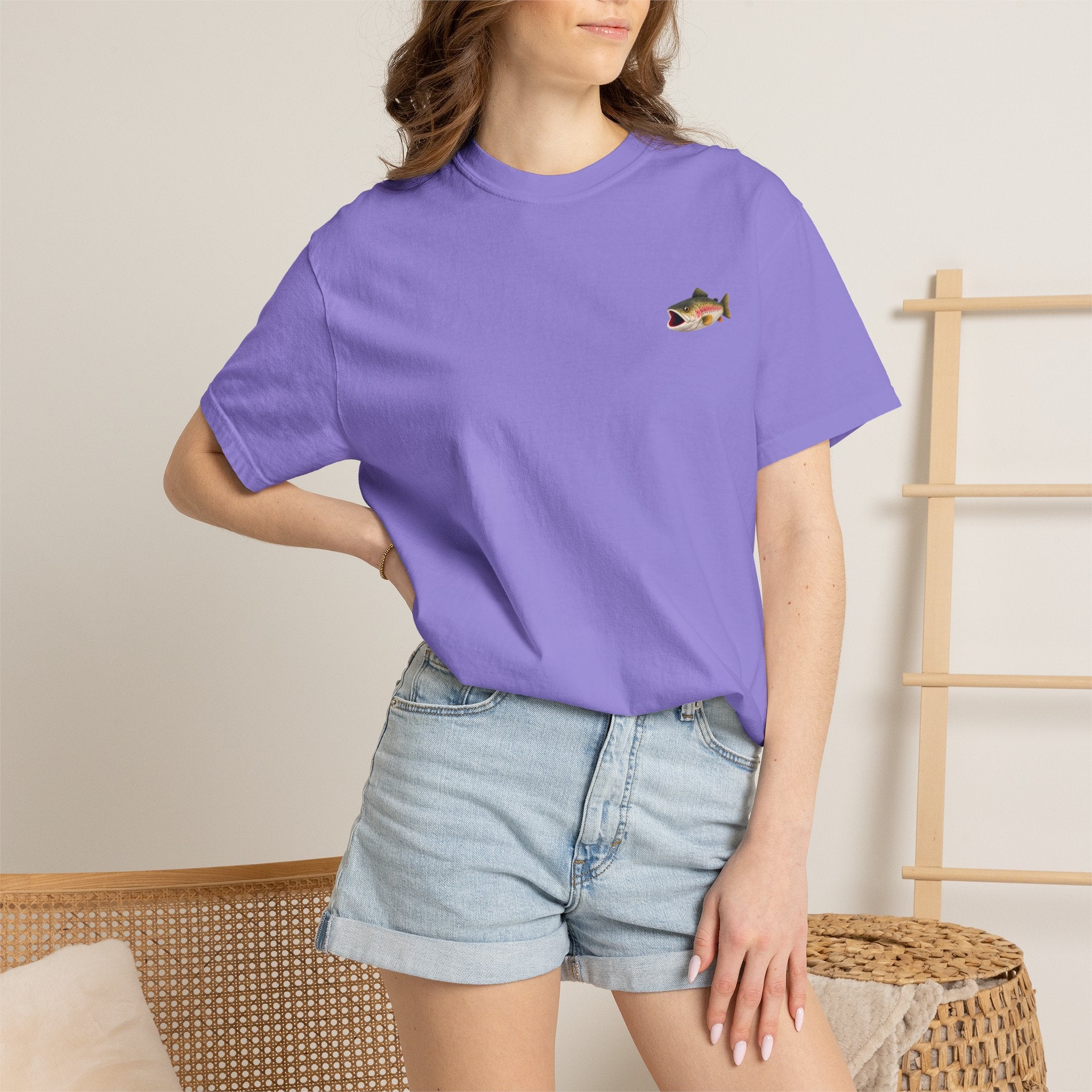 Bass Fish Pocket Tee — Small Embroidered Fishing Graphic T-Shirt