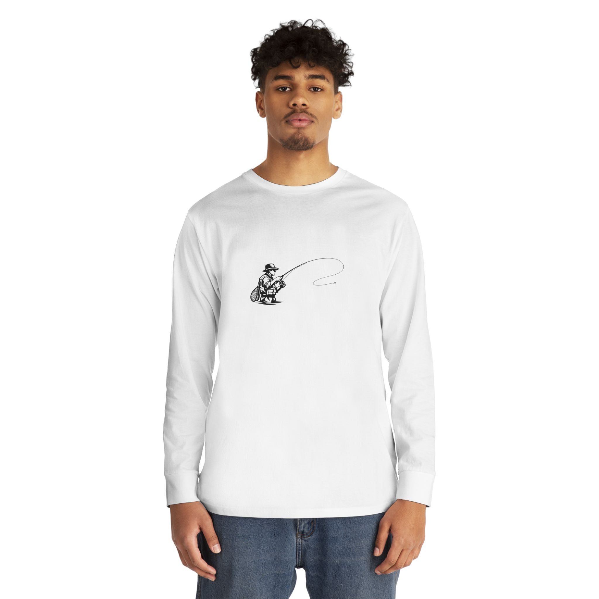 Fishing Crewneck Long Sleeve Tee — Minimal Angler Graphic