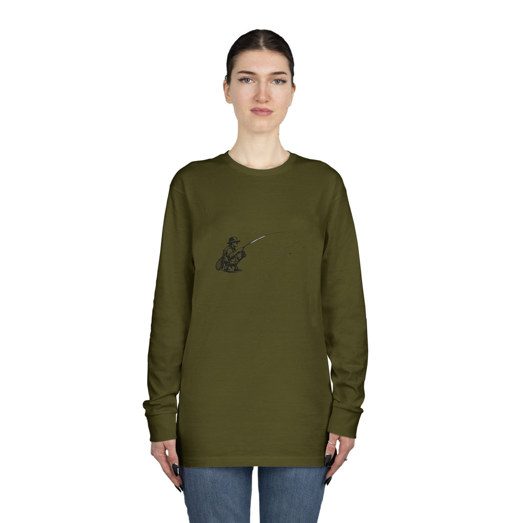 Fishing Crewneck Long Sleeve Tee — Minimal Angler Graphic