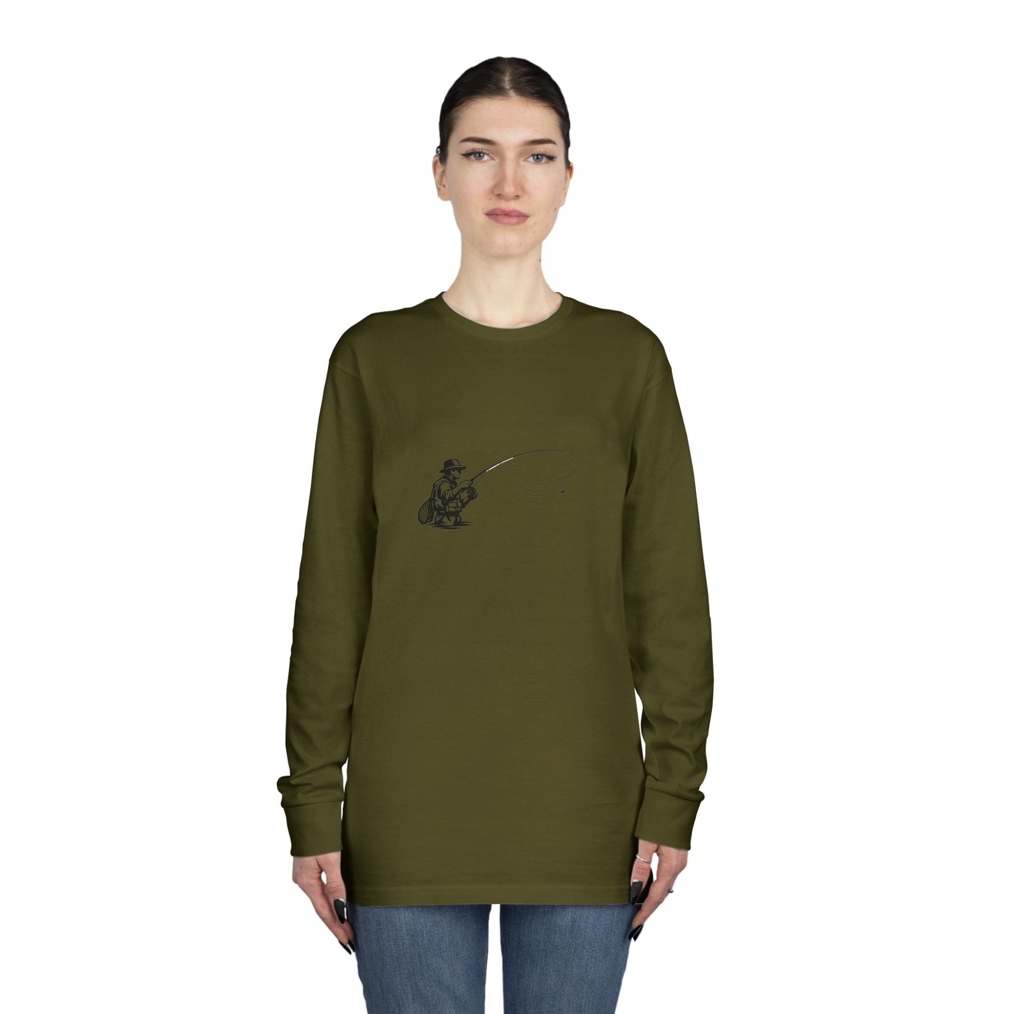 Fishing Crewneck Long Sleeve Tee — Minimal Angler Graphic