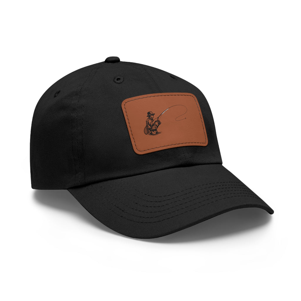 Fisherman Leather Patch Dad Hat — Vintage Fishing Patch Baseball Cap