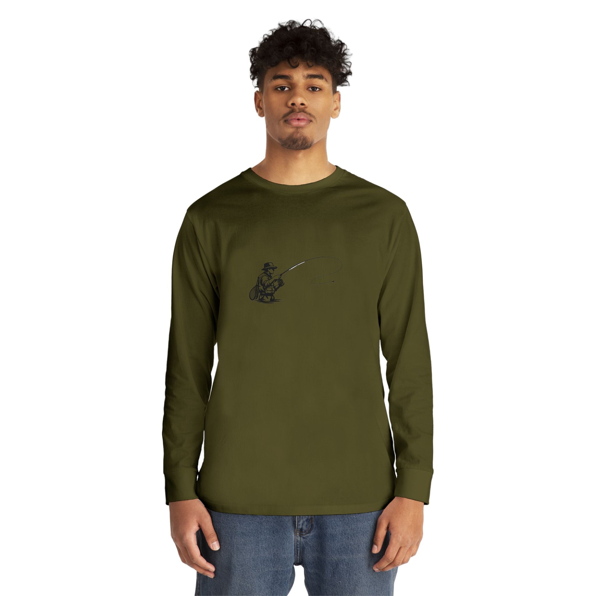 Fishing Crewneck Long Sleeve Tee — Minimal Angler Graphic