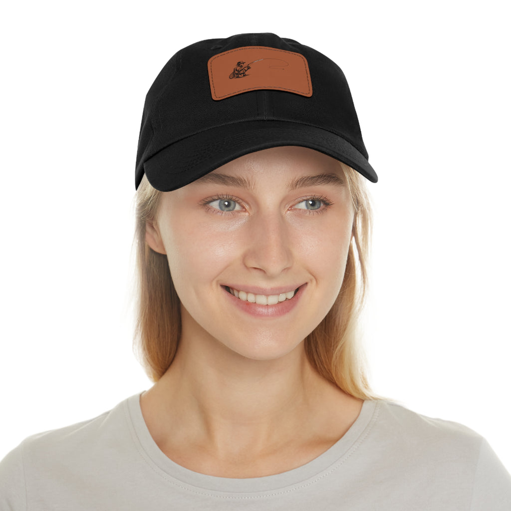Fisherman Leather Patch Dad Hat — Vintage Fishing Patch Baseball Cap