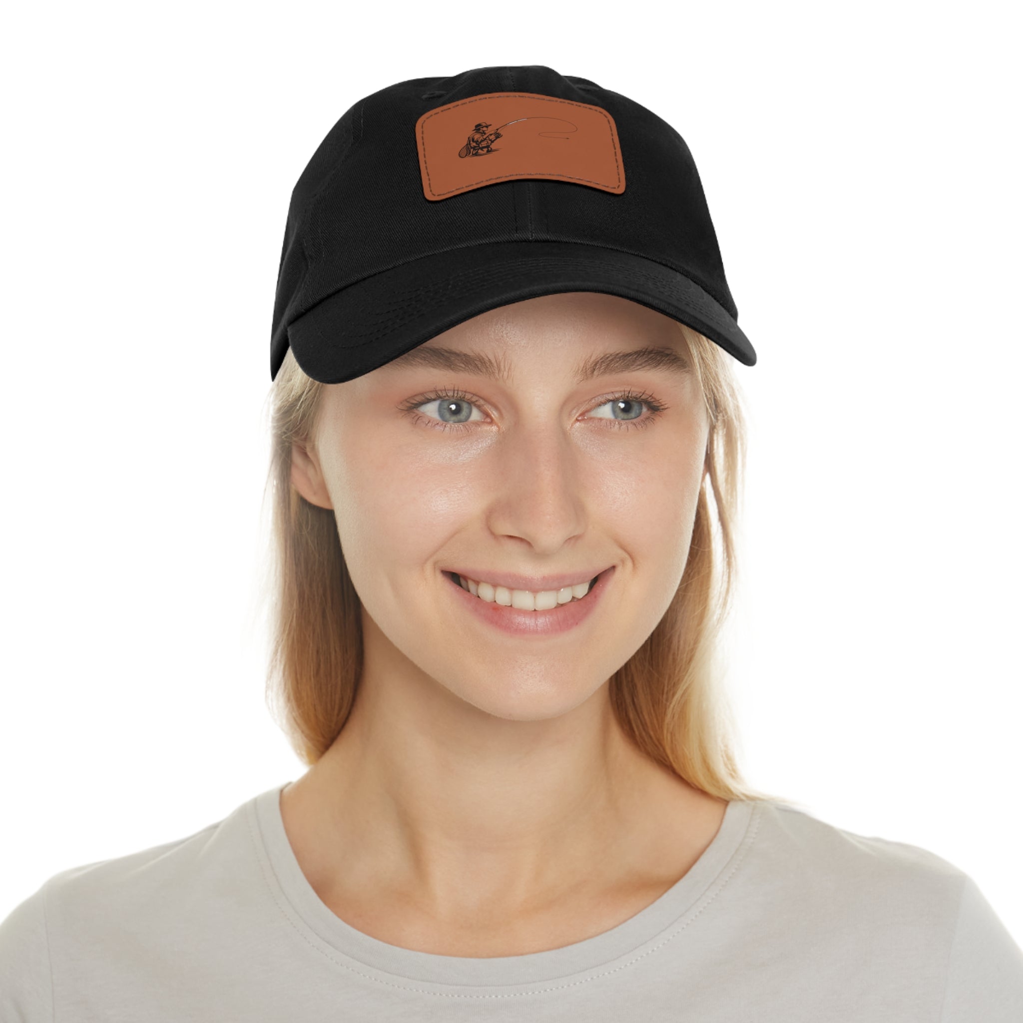 Fisherman Leather Patch Dad Hat — Vintage Fishing Patch Baseball Cap