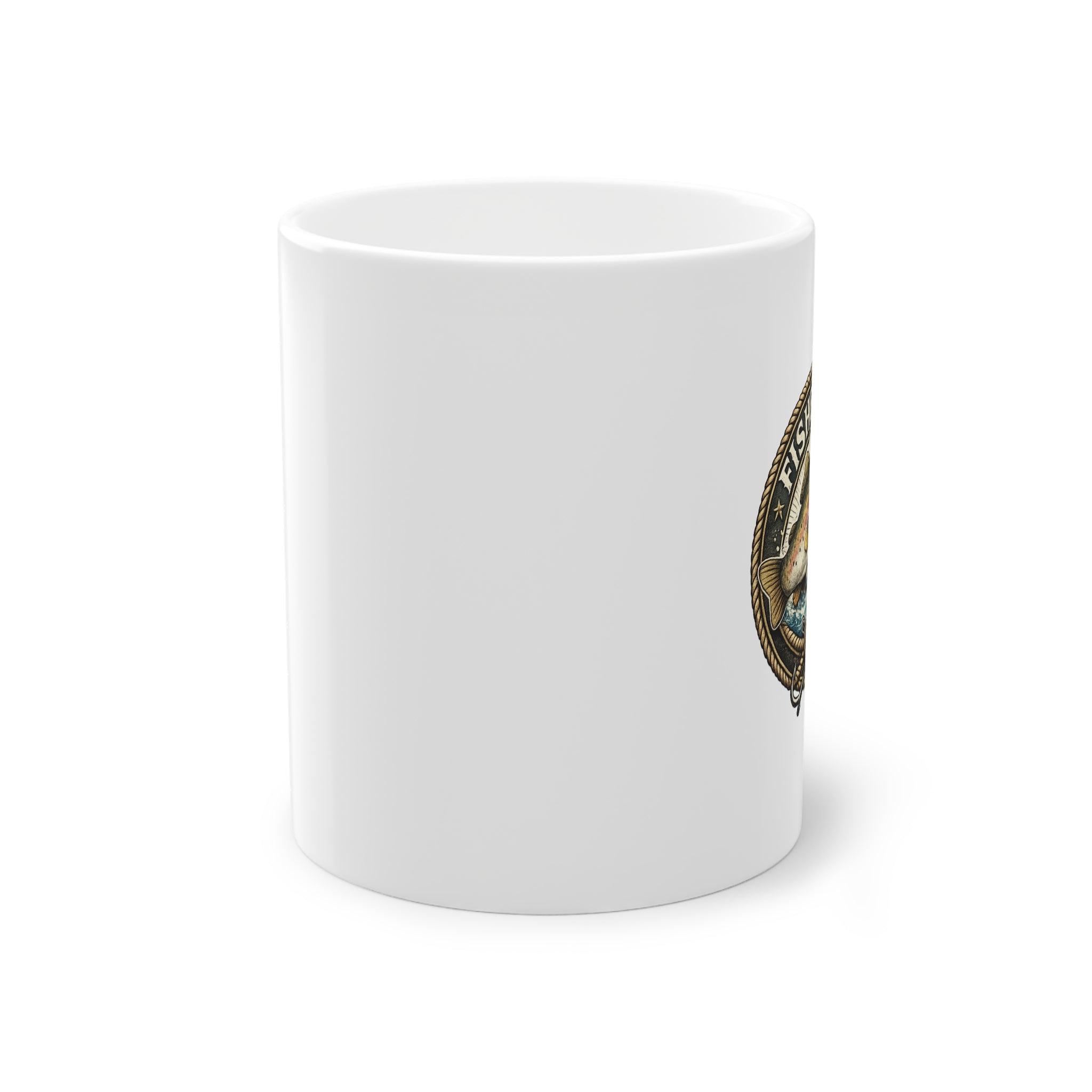 Fisherman's Badge Coffee Mug — Vintage Bass Fishing 11oz Ceramic