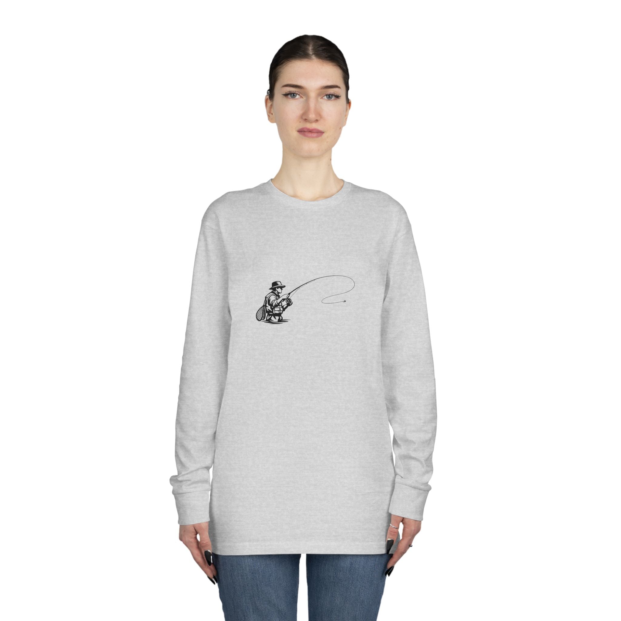 Fishing Crewneck Long Sleeve Tee — Minimal Angler Graphic