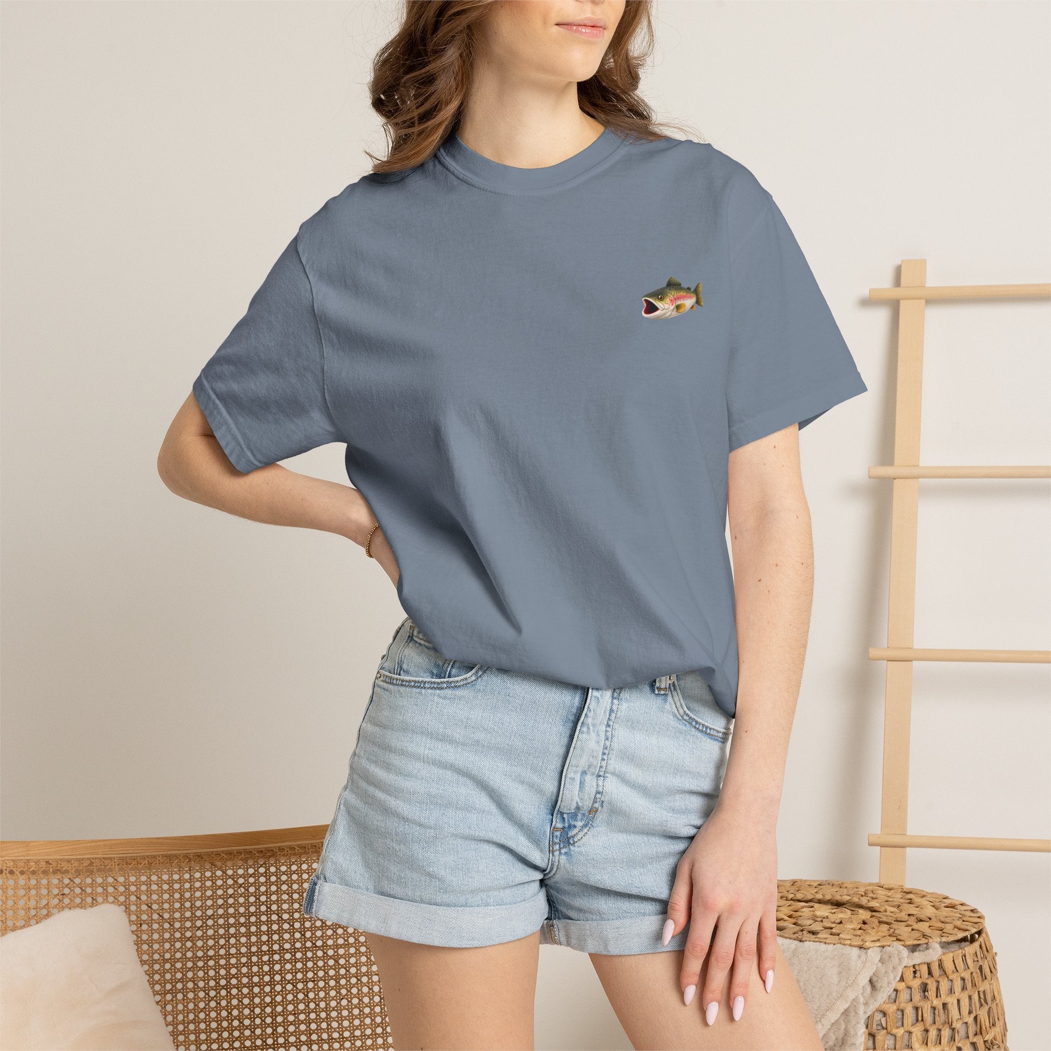 Bass Fish Pocket Tee — Small Embroidered Fishing Graphic T-Shirt