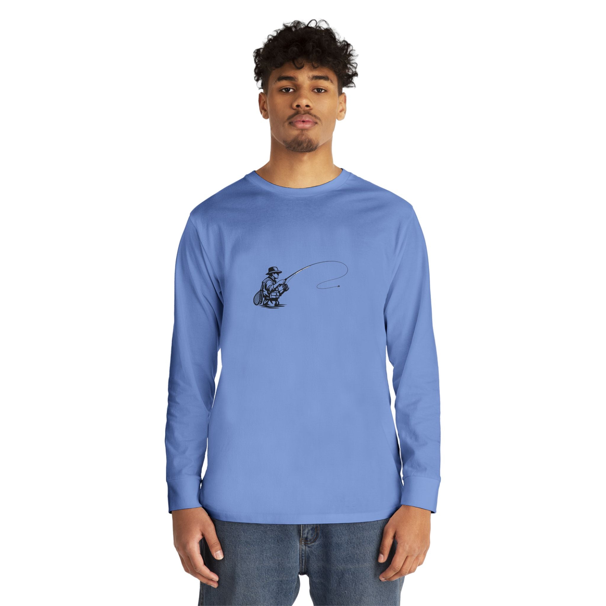 Fishing Crewneck Long Sleeve Tee — Minimal Angler Graphic