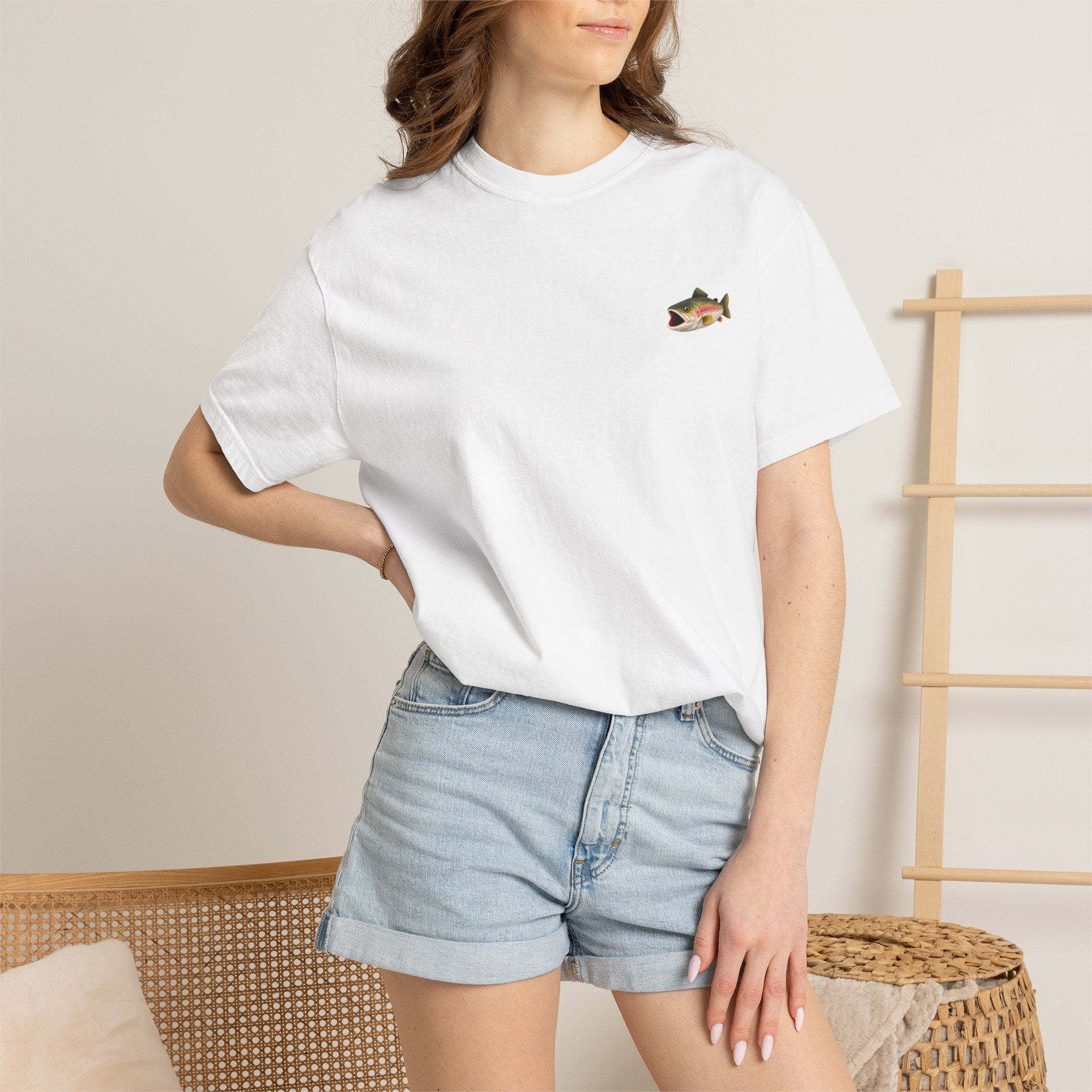 Bass Fish Pocket Tee — Small Embroidered Fishing Graphic T-Shirt