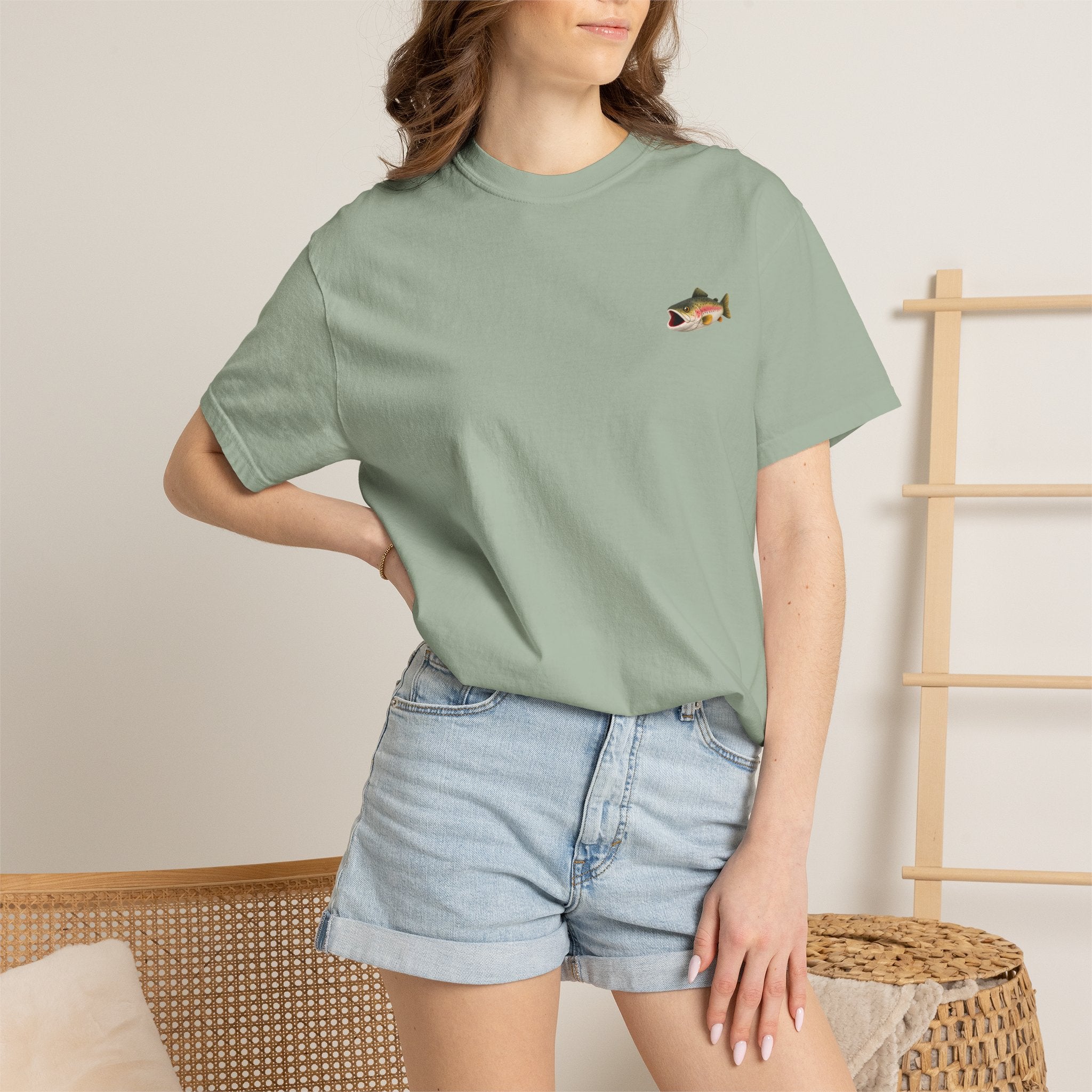 Bass Fish Pocket Tee — Small Embroidered Fishing Graphic T-Shirt