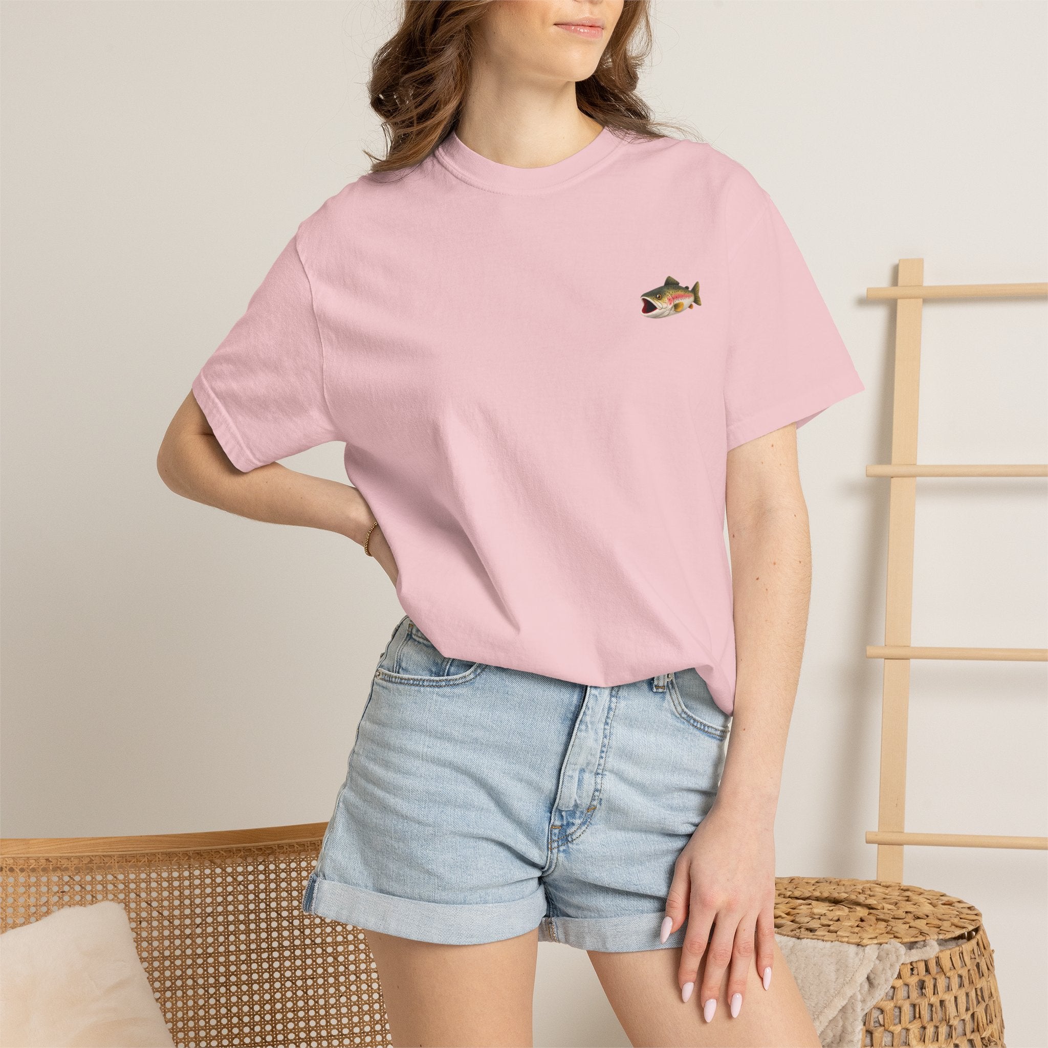 Bass Fish Pocket Tee — Small Embroidered Fishing Graphic T-Shirt