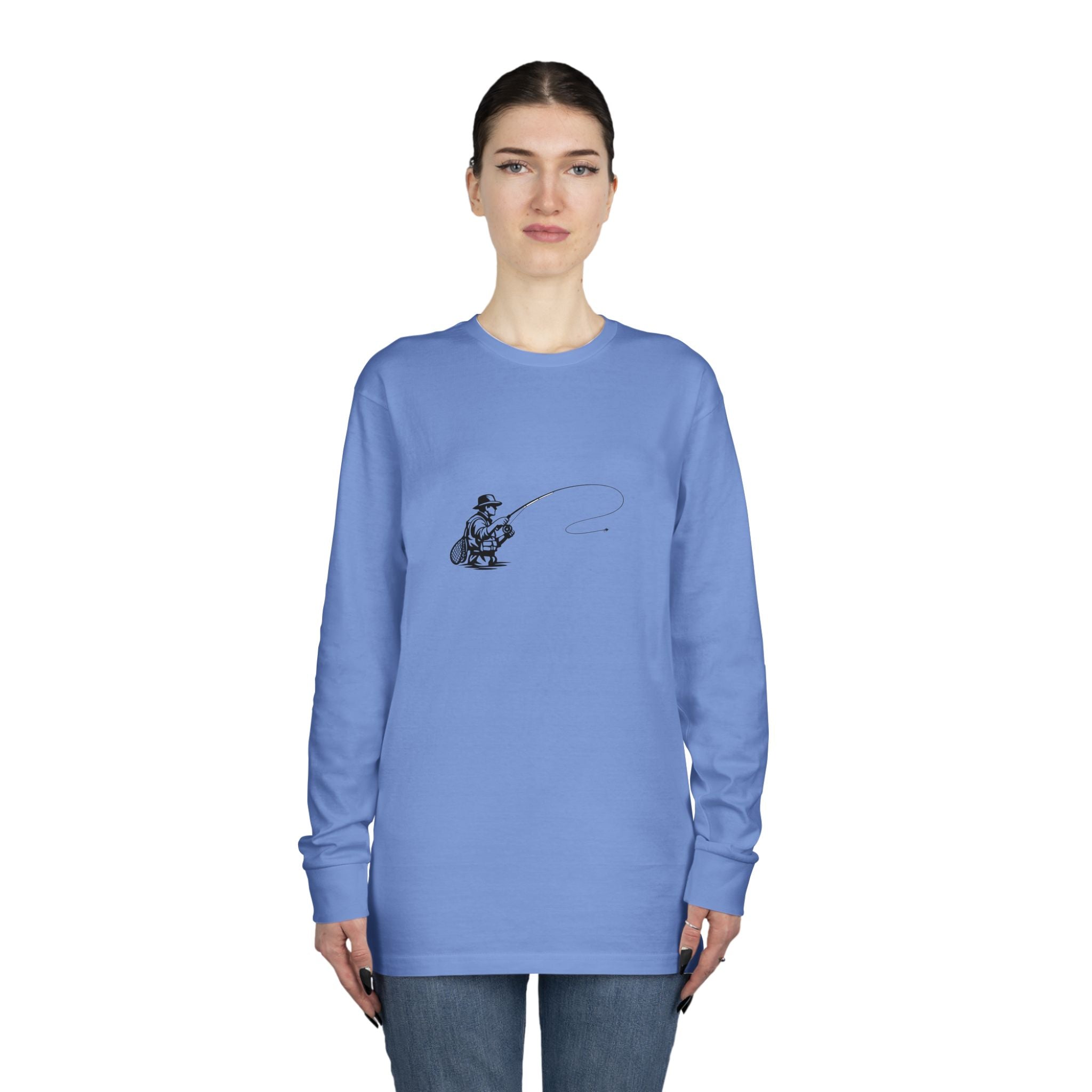 Fishing Crewneck Long Sleeve Tee — Minimal Angler Graphic