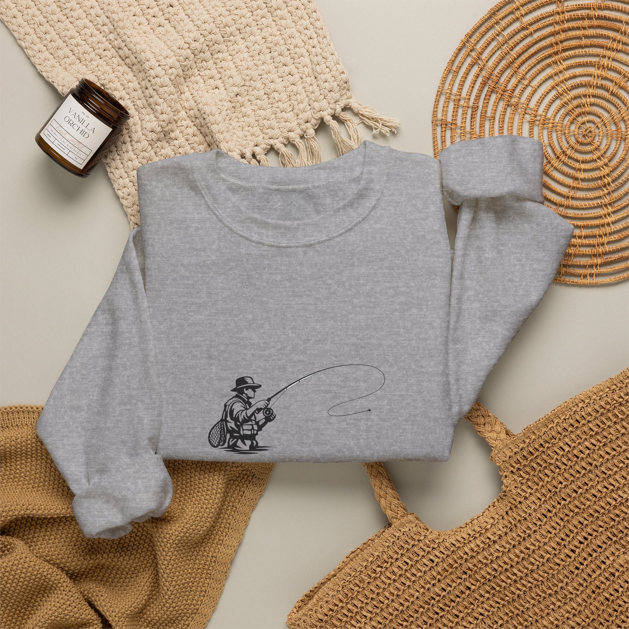 Fishing Crewneck Sweatshirt – Minimal Angler Illustration