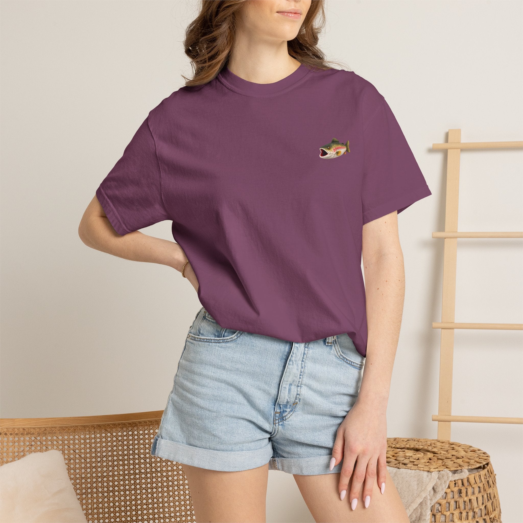 Bass Fish Pocket Tee — Small Embroidered Fishing Graphic T-Shirt