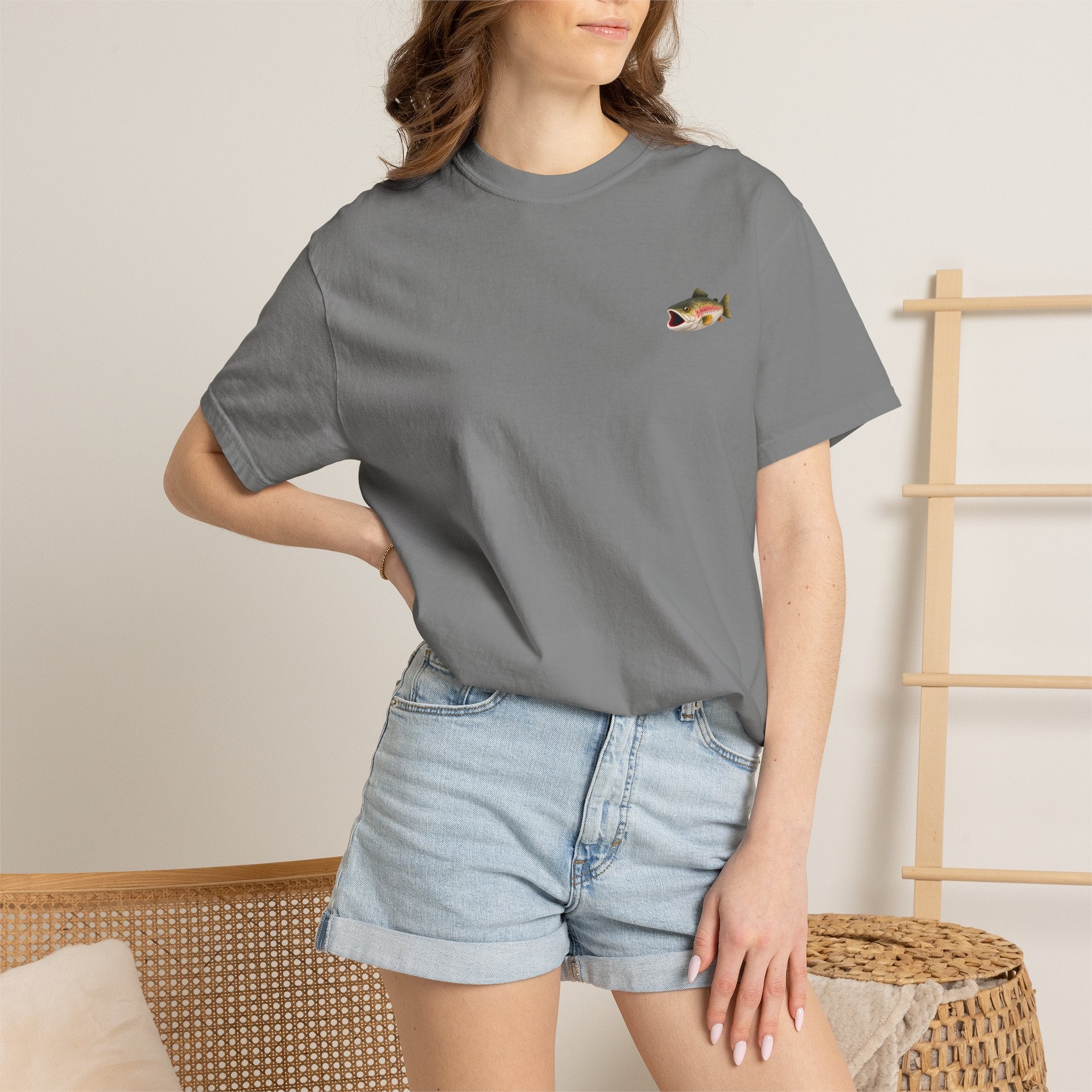 Bass Fish Pocket Tee — Small Embroidered Fishing Graphic T-Shirt