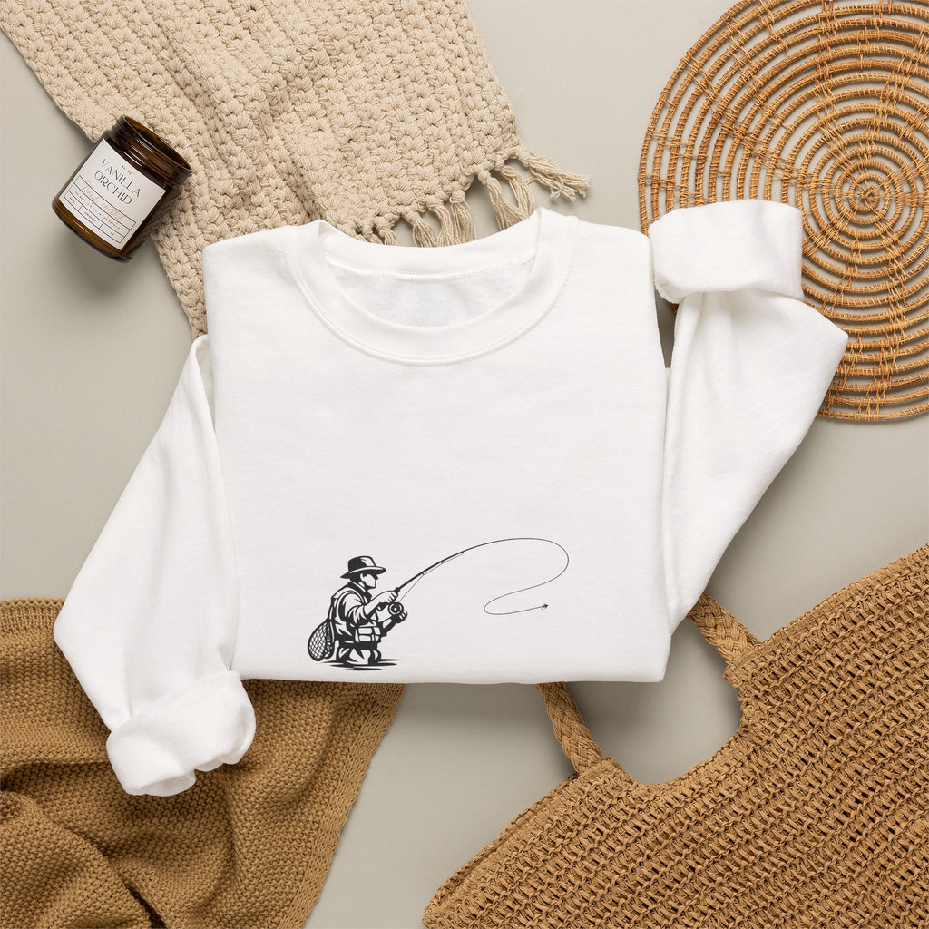 Fishing Crewneck Sweatshirt – Minimal Angler Illustration
