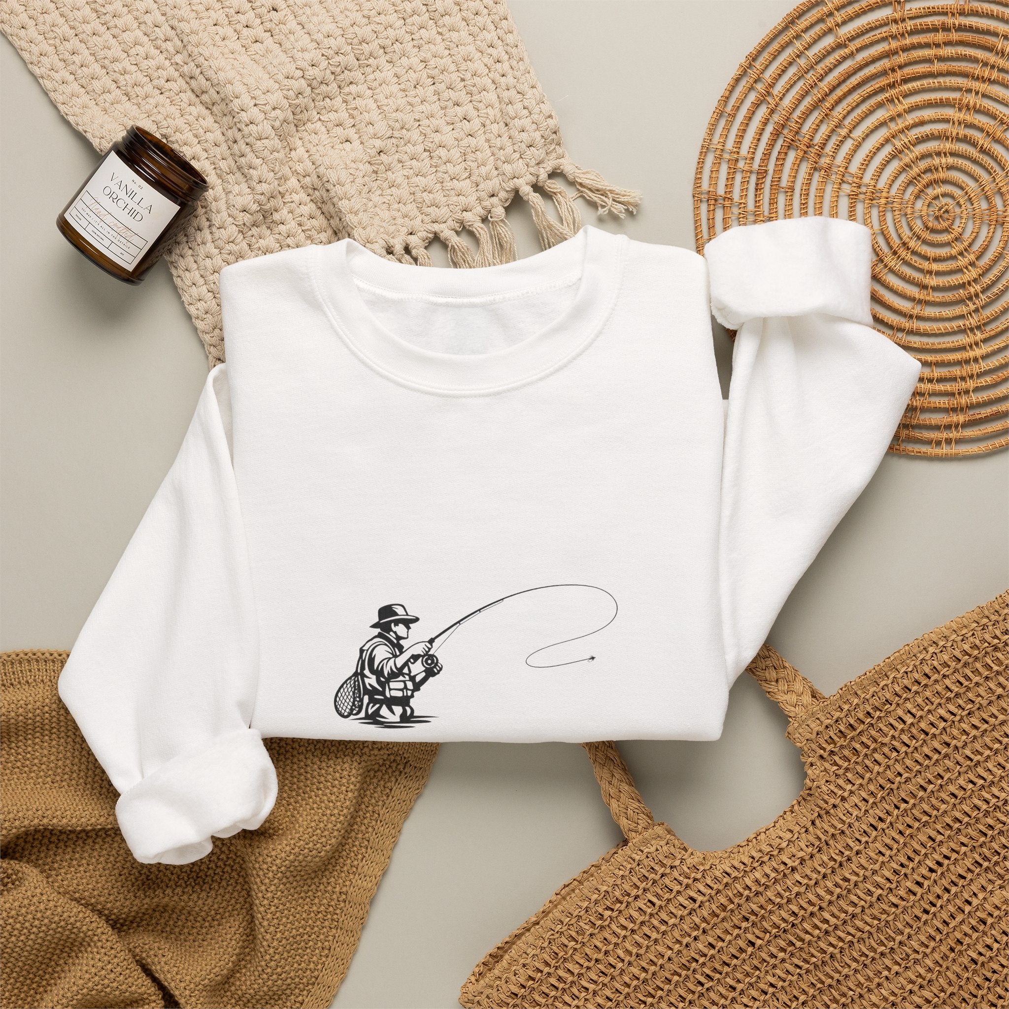Fishing Crewneck Sweatshirt – Minimal Angler Illustration