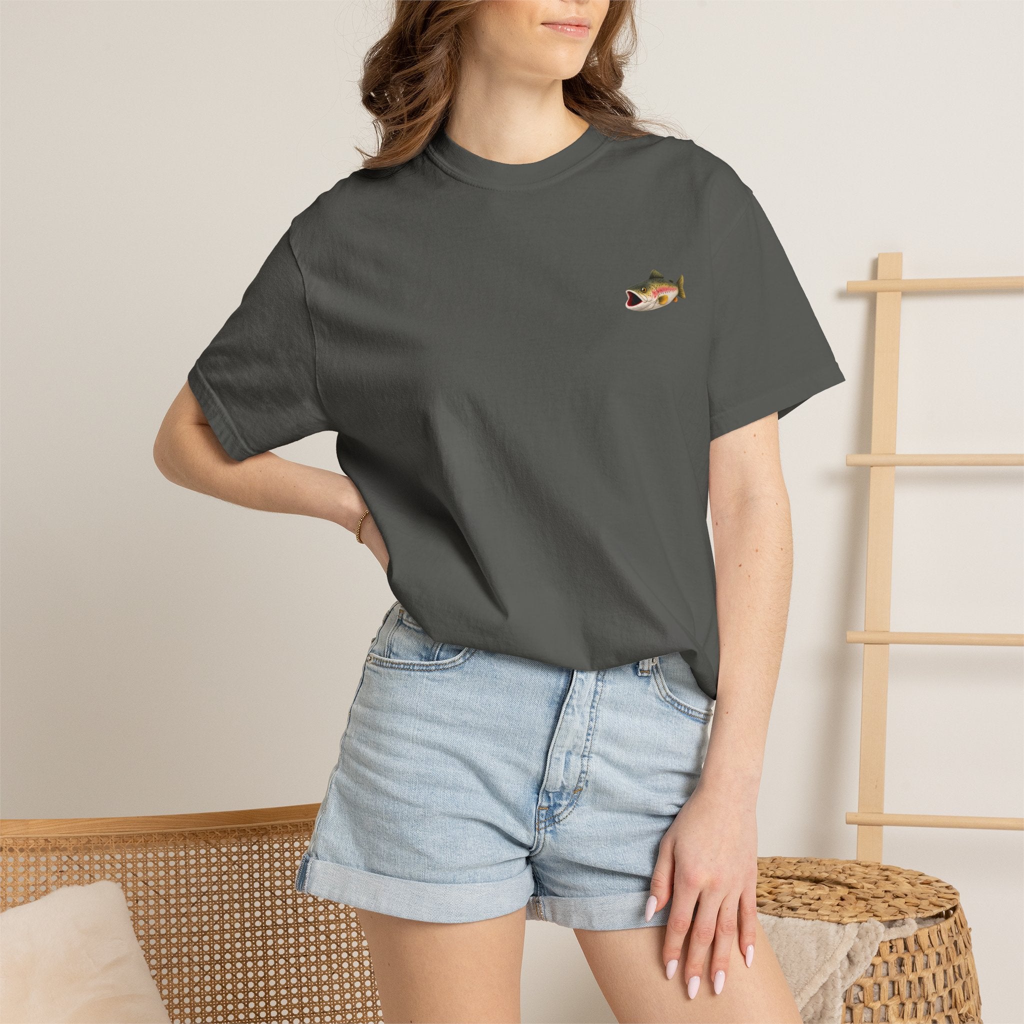 Bass Fish Pocket Tee — Small Embroidered Fishing Graphic T-Shirt
