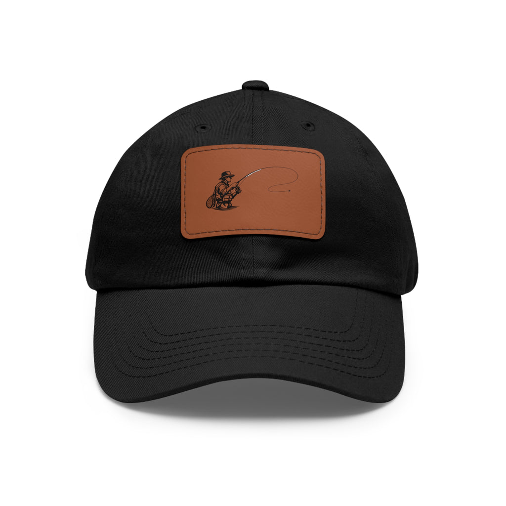 Fisherman Leather Patch Dad Hat — Vintage Fishing Patch Baseball Cap