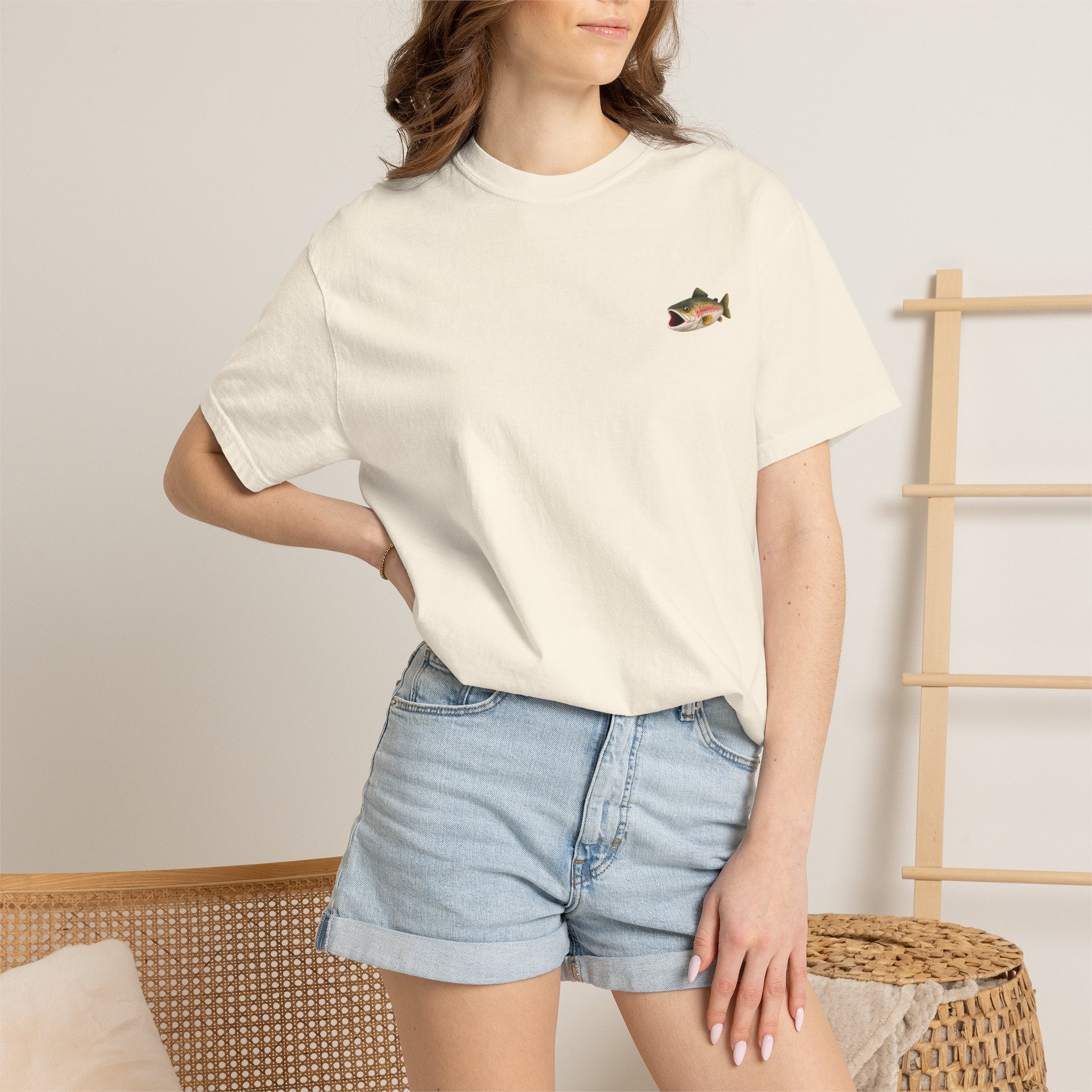 Bass Fish Pocket Tee — Small Embroidered Fishing Graphic T-Shirt
